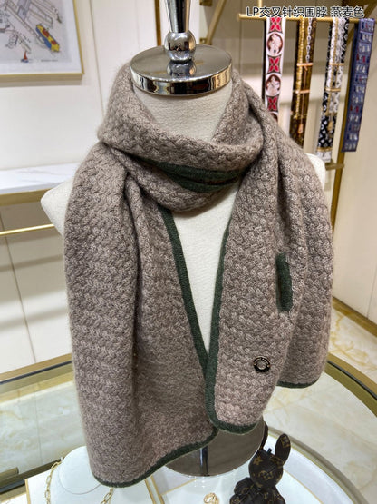 LP Scarf 125 CM In Earth Brown With Dark Green Border Cashmere 201758