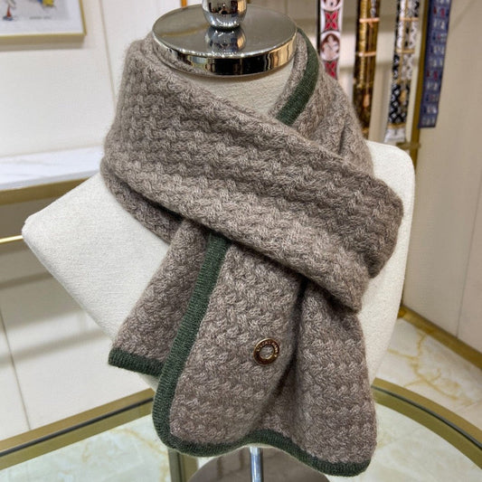 LP Scarf 125 CM In Earth Brown With Dark Green Border Cashmere 201758