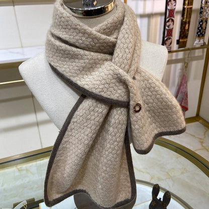 LP Scarf 125 CM In Light Beige With Earth Brown Border Cashmere 201759