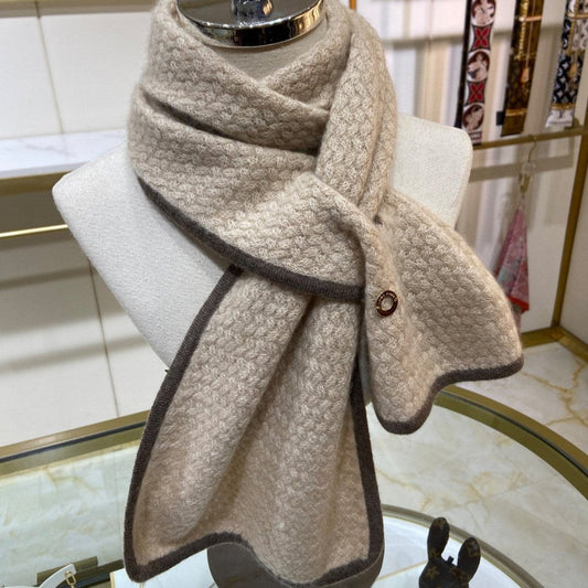LP Scarf 125 CM In Light Beige With Earth Brown Border Cashmere 201759