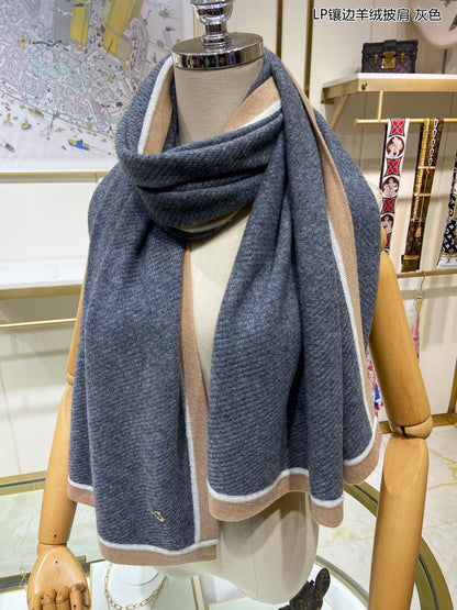 LP Scarf 170 CM In Dark Grey Blue Mix Brown Consinee Cashmere 205598