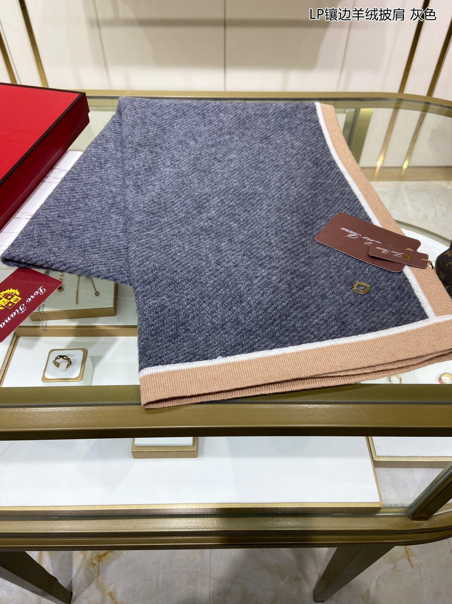 LP Scarf 170 CM In Dark Grey Blue Mix Brown Consinee Cashmere 205598