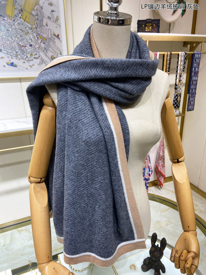 LP Scarf 170 CM In Dark Grey Blue Mix Brown Consinee Cashmere 205598