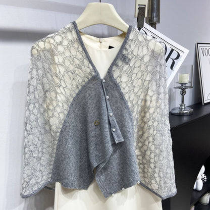 LP Pearl Button Scarf 135 CM In Grey White Cashmere  416913