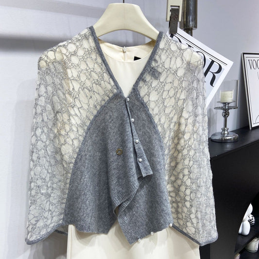 LP Pearl Button Scarf 135 CM In Grey White Cashmere  416913