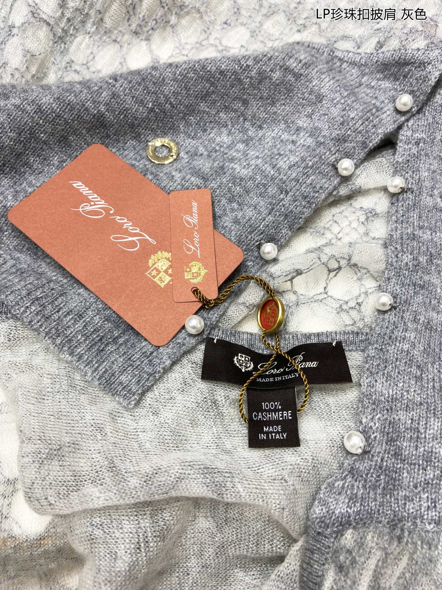 LP Pearl Button Scarf 135 CM In Grey White Cashmere  416913
