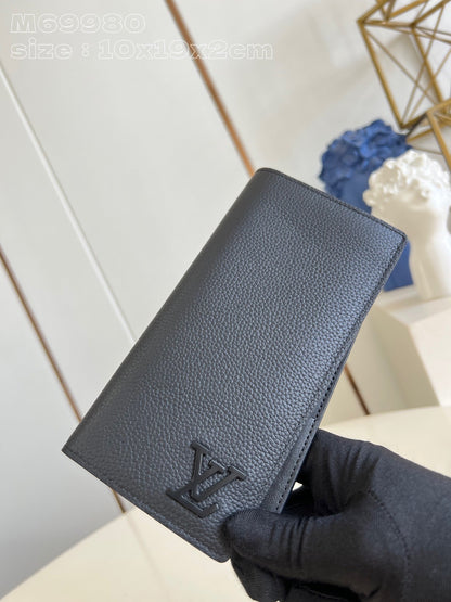 BRAZZA WALLET AEROGRAM 19CM BLACK CALFSKIN