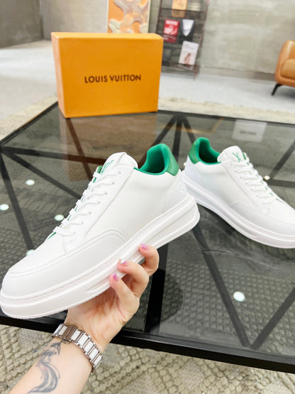 BEVERLY HILLS TRAINERS WHITE MIX COOL GREEN CALFSKIN AND MESH FABRIC