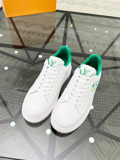 BEVERLY HILLS TRAINERS WHITE MIX COOL GREEN CALFSKIN AND MESH FABRIC