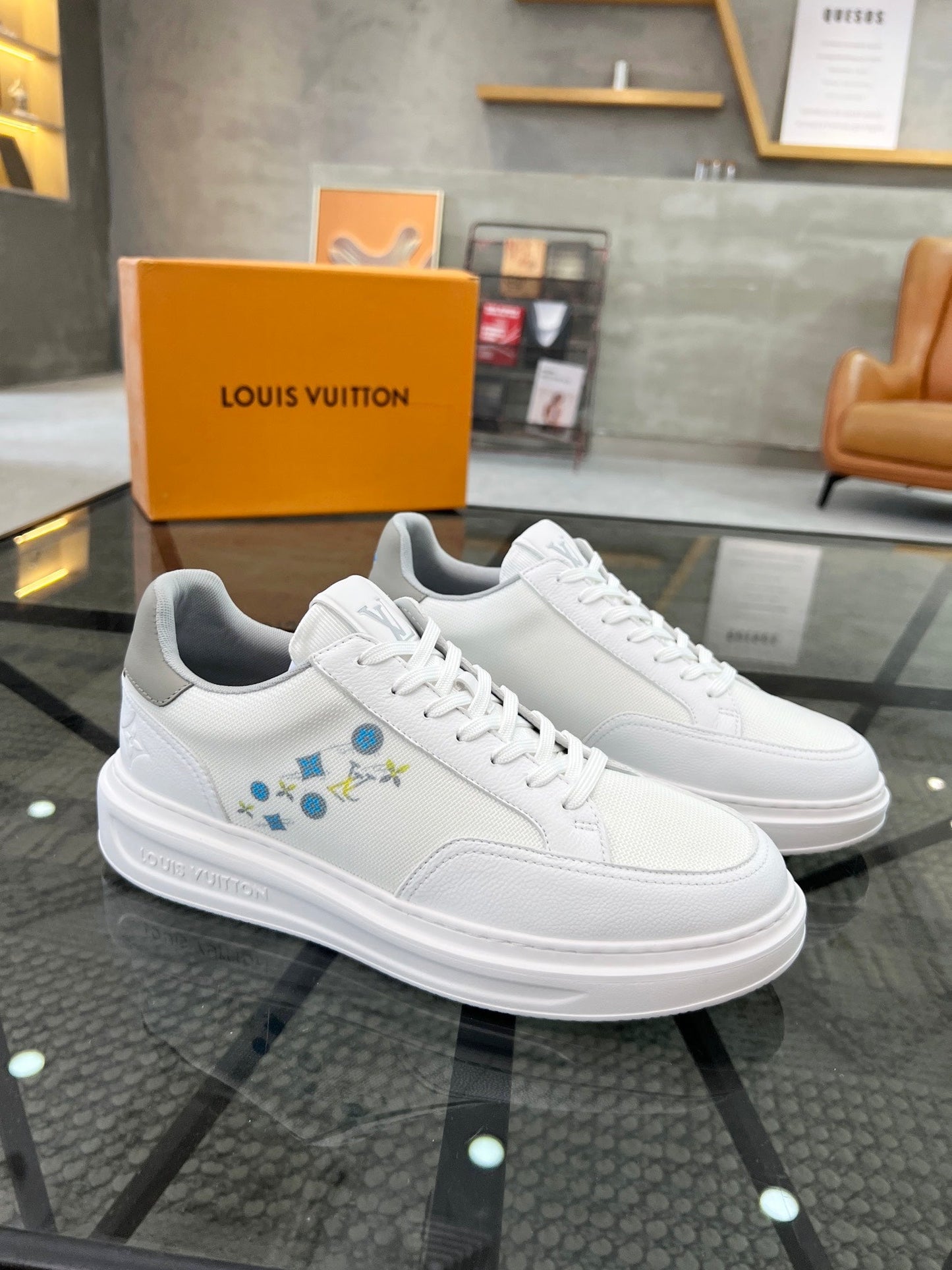 BEVERLY HILLS TRAINERS WHITE MIX GREY CALFSKIN AND MESH FABRIC