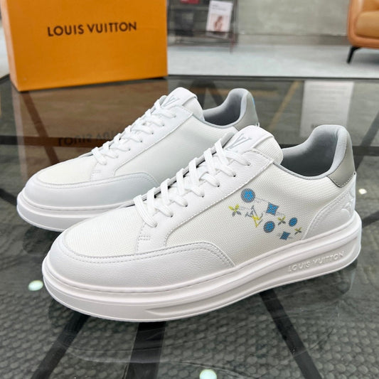 BEVERLY HILLS TRAINERS WHITE MIX GREY CALFSKIN AND MESH FABRIC