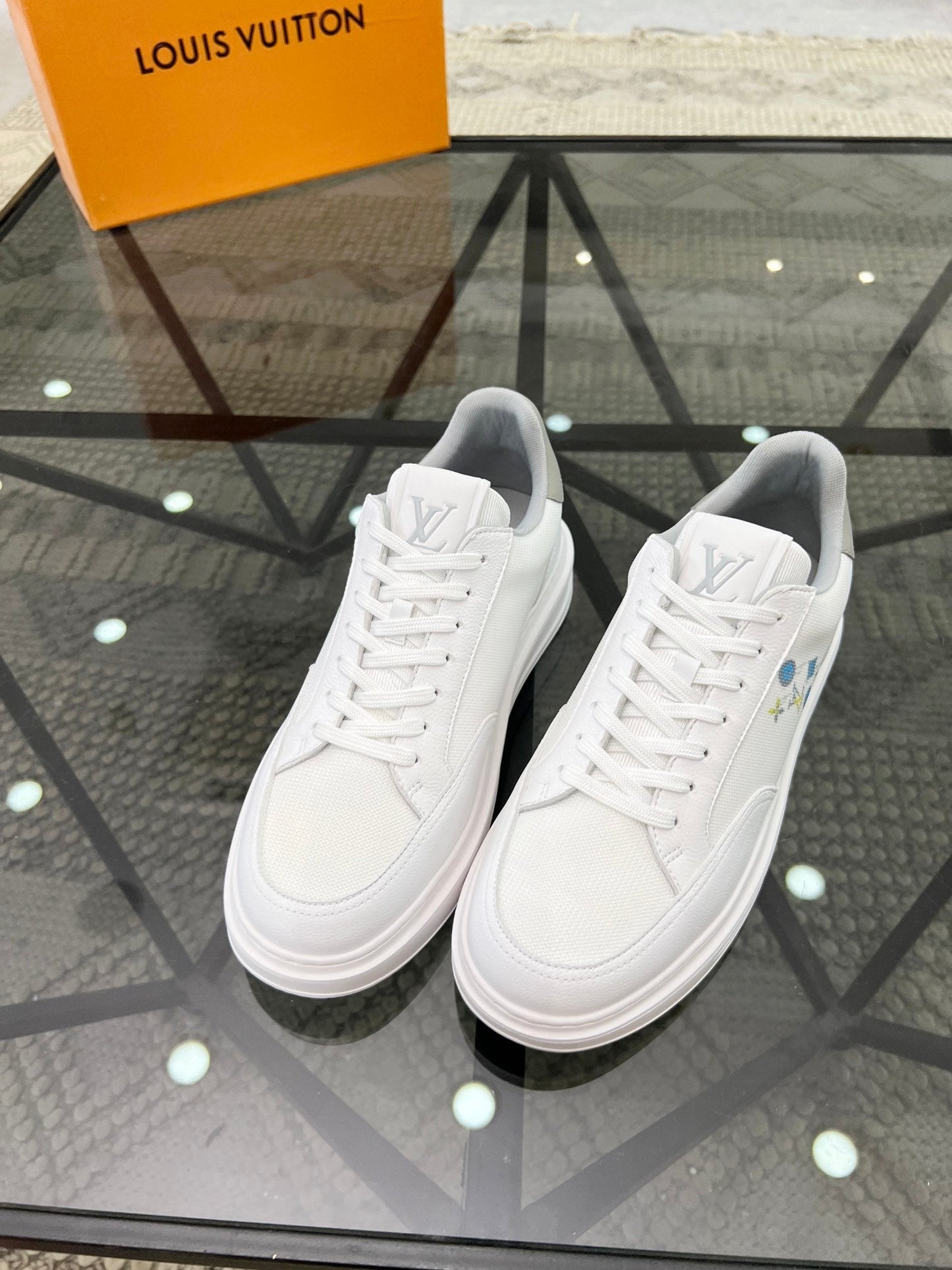 BEVERLY HILLS TRAINERS WHITE MIX GREY CALFSKIN AND MESH FABRIC