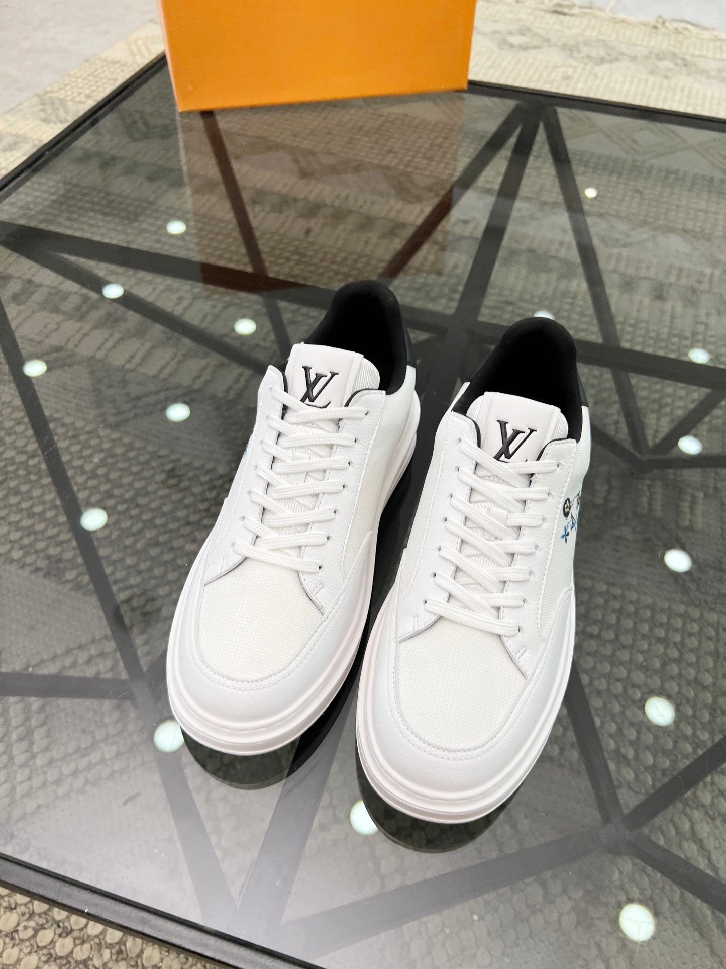 BEVERLY HILLS TRAINERS WHITE MIX BLACK CALFSKIN AND MESH FABRIC