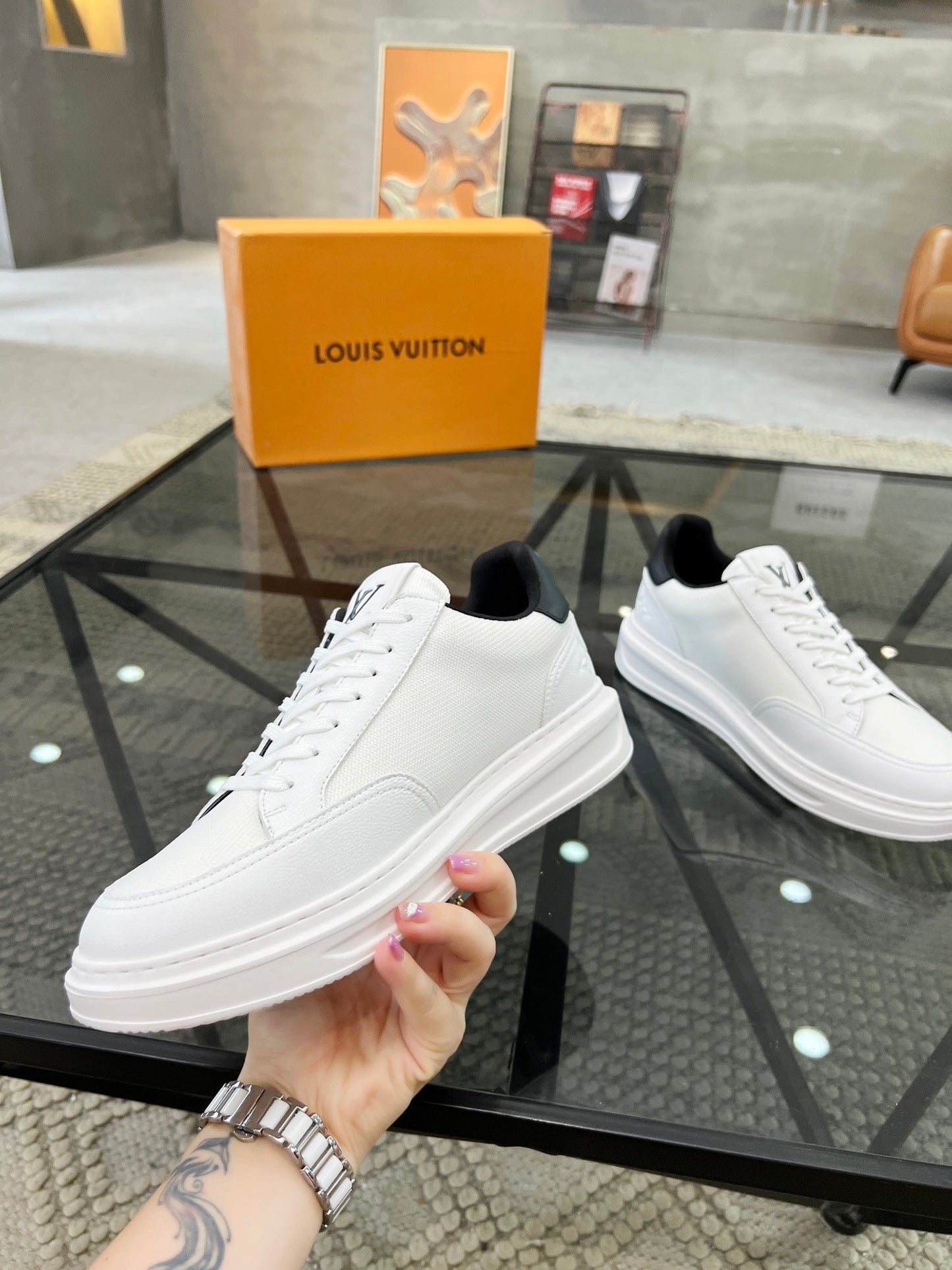 BEVERLY HILLS TRAINERS WHITE MIX BLACK CALFSKIN AND MESH FABRIC