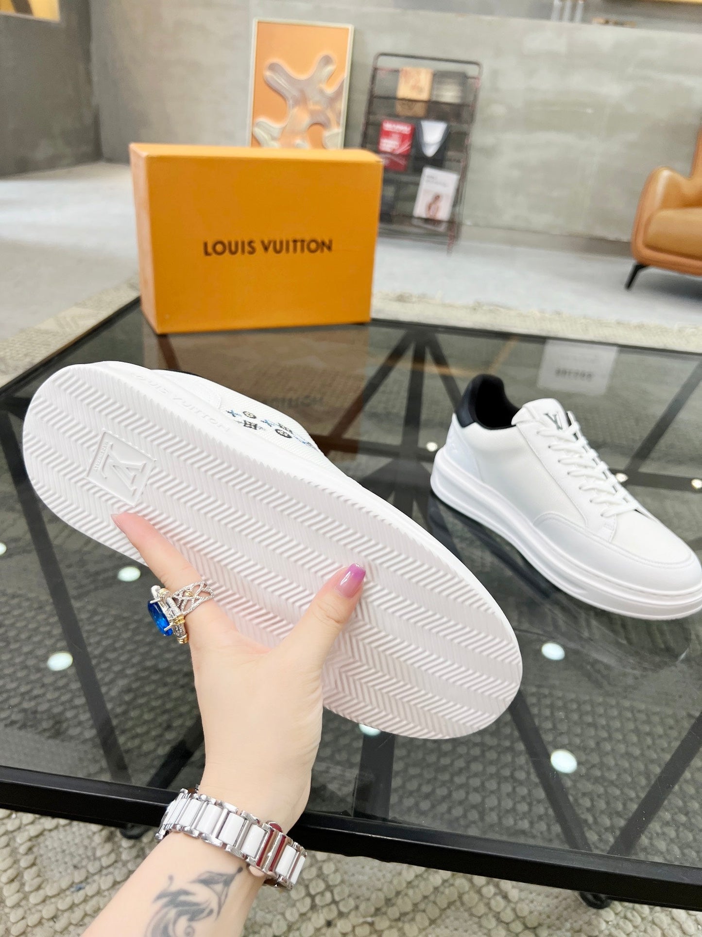 BEVERLY HILLS TRAINERS WHITE MIX BLACK CALFSKIN AND MESH FABRIC