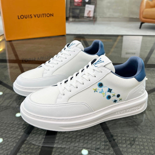BEVERLY HILLS TRAINERS WHITE MIX DENIM BLUE CALFSKIN AND MESH FABRIC
