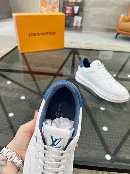 BEVERLY HILLS TRAINERS WHITE MIX DENIM BLUE CALFSKIN AND MESH FABRIC