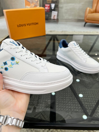 BEVERLY HILLS TRAINERS WHITE MIX DENIM BLUE CALFSKIN AND MESH FABRIC