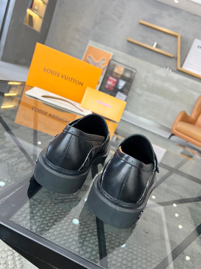 LV LOAFERS BLACK PLAIN CALFSKIN WITH MONOGRAM STRAP
