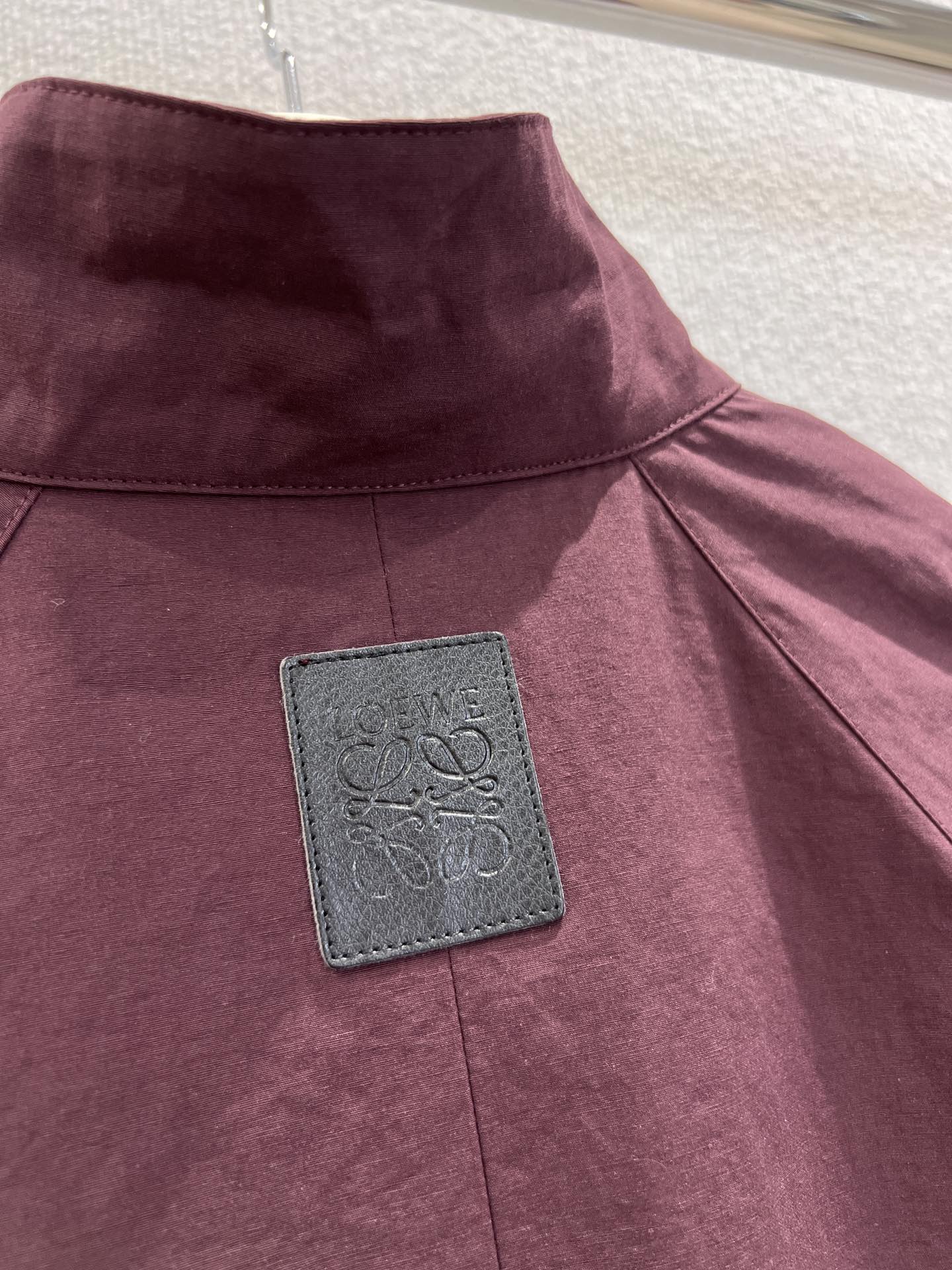 Loewe 25 Stand Collar Short Trench Coat Burgundy Red Cotton Nylon 224272