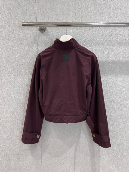 Loewe 25 Stand Collar Short Trench Coat Burgundy Red Cotton Nylon 224272
