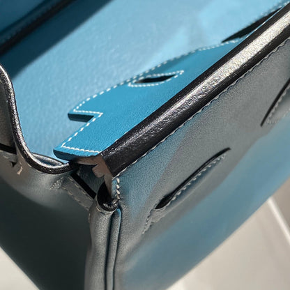 HM Shoulder Birkin 29 Teal Blue Leather 222333