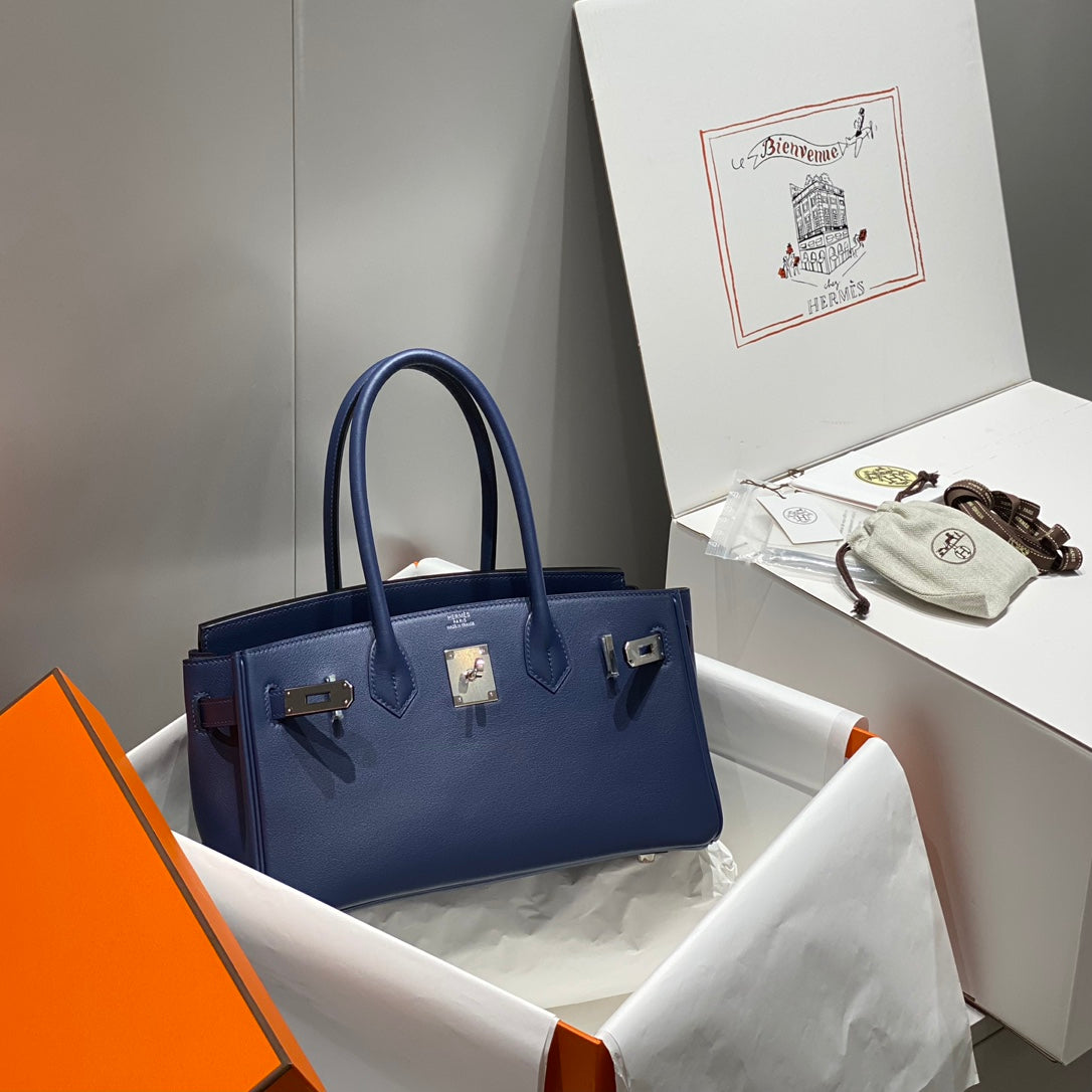 HM Shoulder Birkin 29cm Deep Blue Swift Leather Silver Hardware