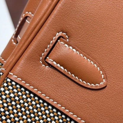 HM Birkin 30cm Gold Swift Leather Brown Canvas Gold Hardware