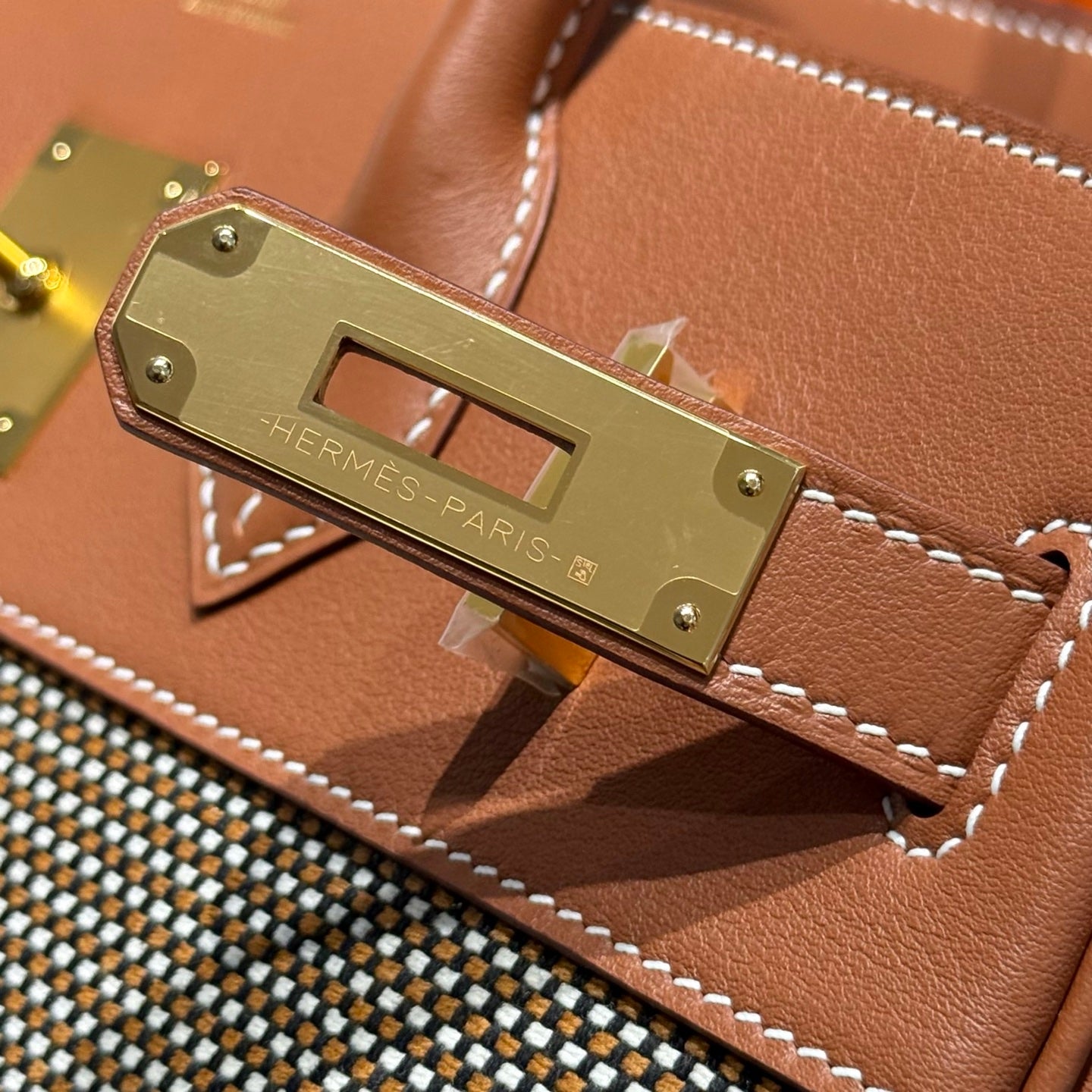 HM Birkin 30cm Gold Swift Leather Brown Canvas Gold Hardware