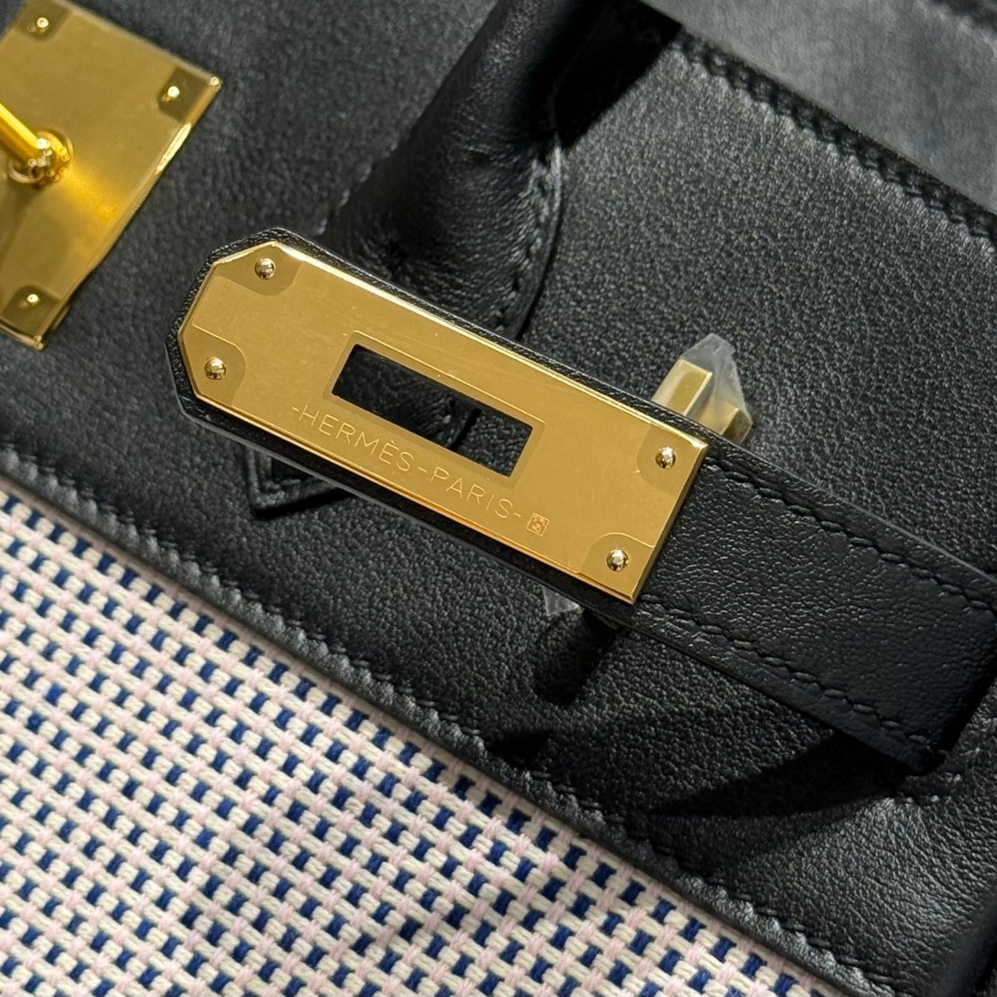 HM Birkin 30cm Black Swift Leather Pink Canvas Gold Hardware