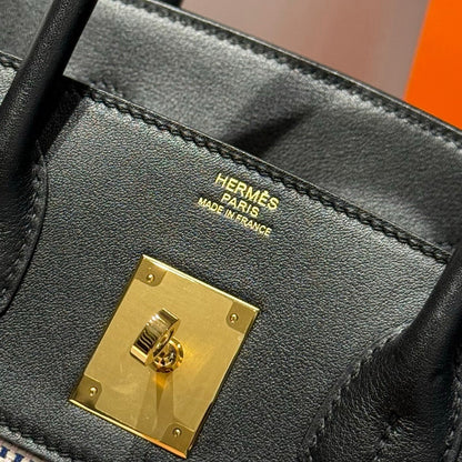 HM Birkin 30cm Black Swift Leather Pink Canvas Gold Hardware