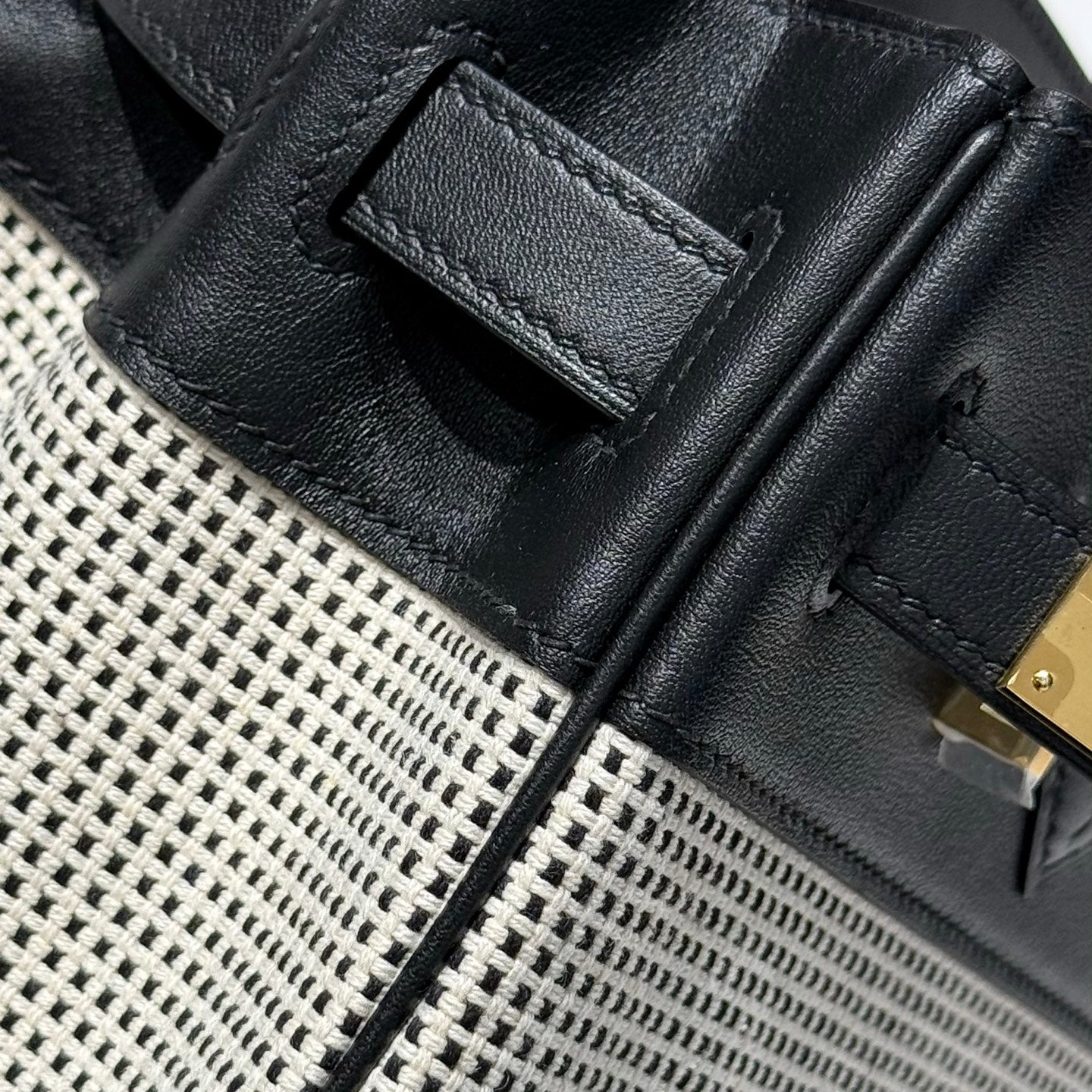 HM Birkin 30cm Black Swift Leather Dark Grey Canvas Gold Hardware
