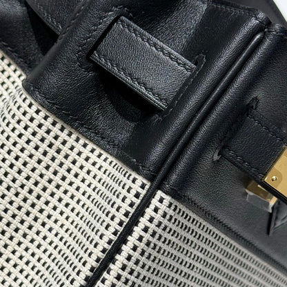HM Birkin 30cm Black Swift Leather Dark Grey Canvas Gold Hardware