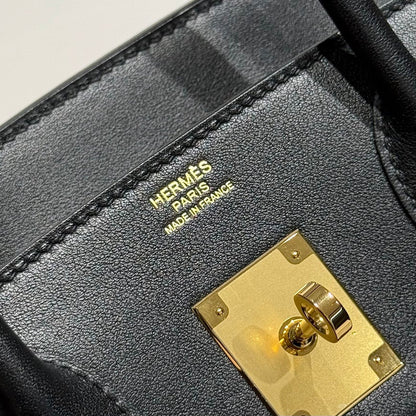HM Birkin 30cm Black Swift Leather Dark Grey Canvas Gold Hardware
