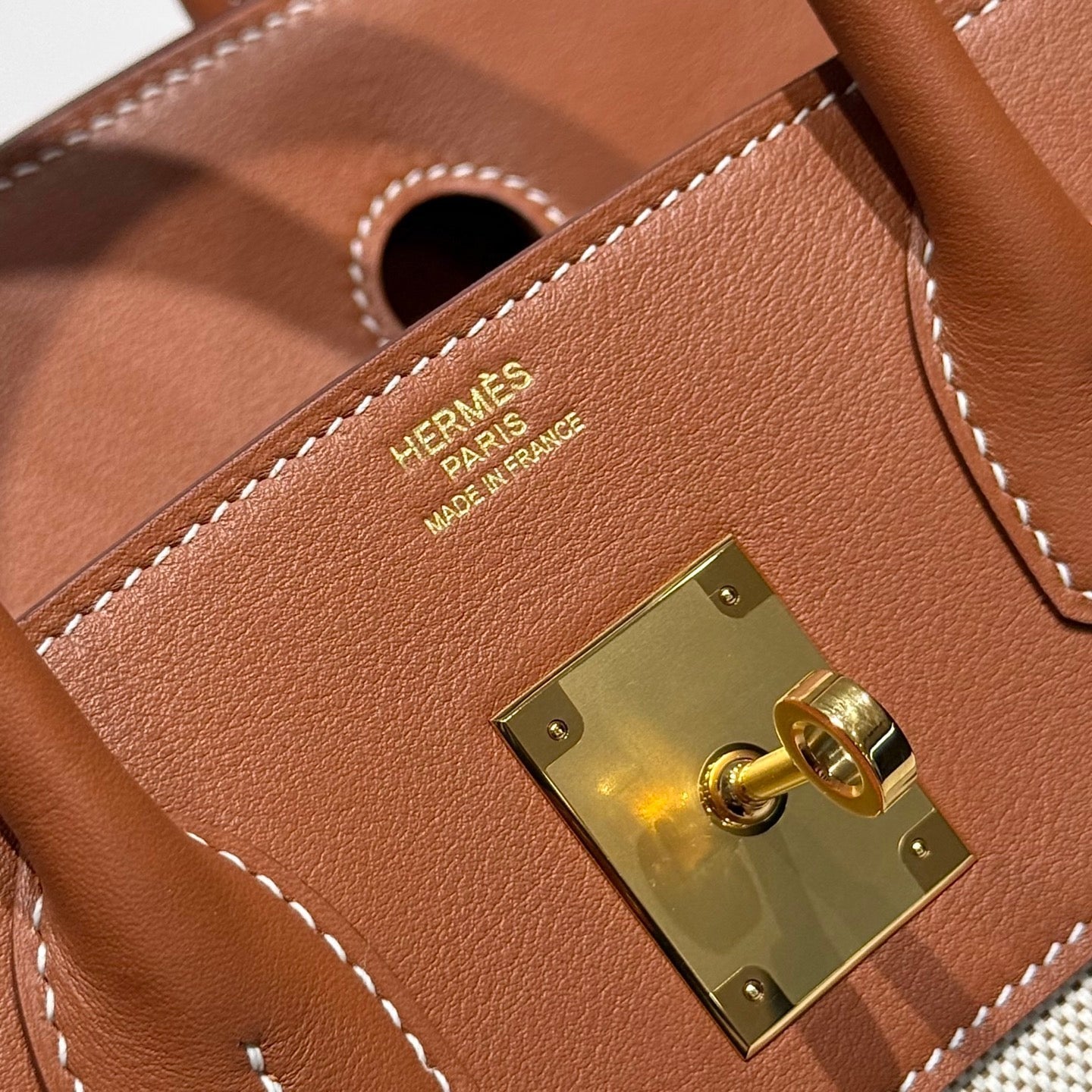 HM Birkin 30cm Gold Swift Leather Grey Horse Canvas Gold Hardware