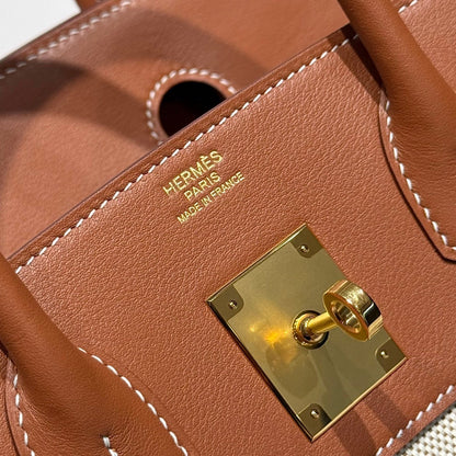 HM Birkin 30cm Gold Swift Leather Grey Horse Canvas Gold Hardware