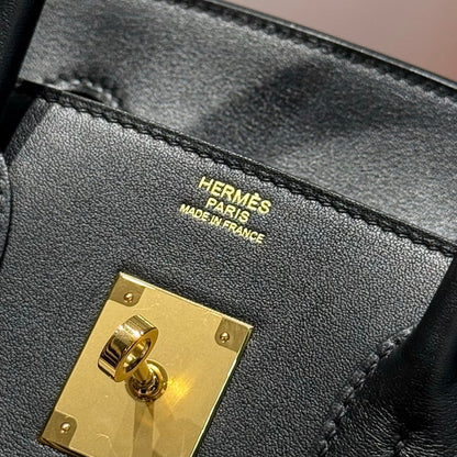 HM Birkin 30 Black Swift Leather Grey Canvas Gold Hardware