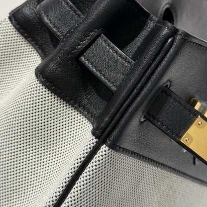 HM Birkin 30 Black Swift Leather Grey Canvas Gold Hardware