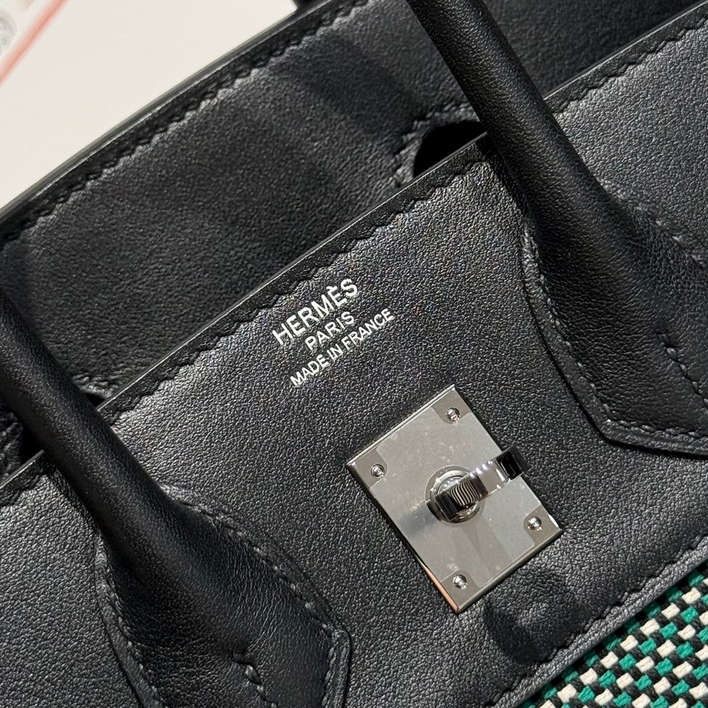 HM Birkin 25cm Black Swift Green White Canvas Silver Hardware