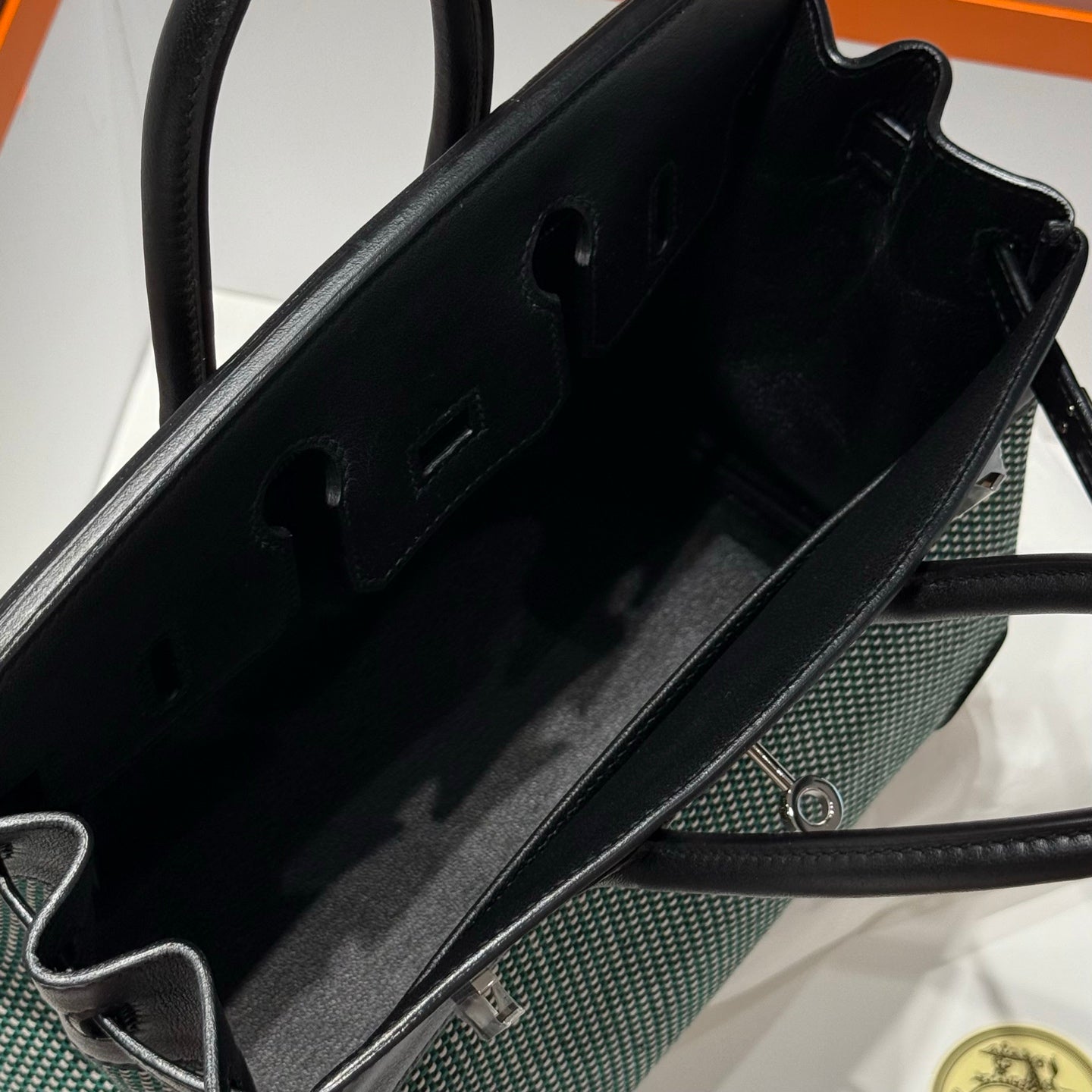 HM Birkin 25cm Black Swift Green White Canvas Silver Hardware