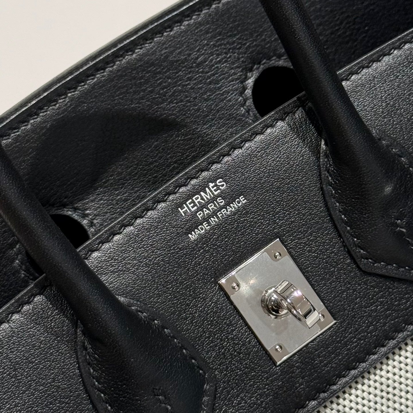 HM Birkin 25cm Black Swift Dark Grey Canvas Silver Hardware