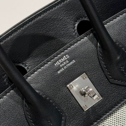 HM Birkin 25cm Black Swift Dark Grey Canvas Silver Hardware