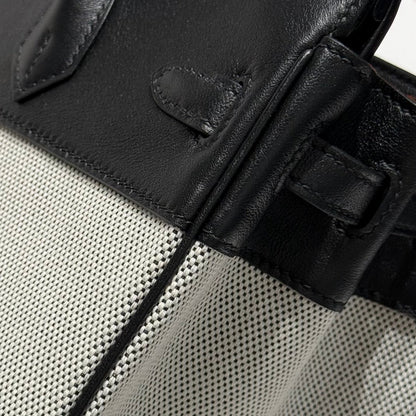 HM Birkin 25cm Black Swift Grey Canvas Silver Hardware