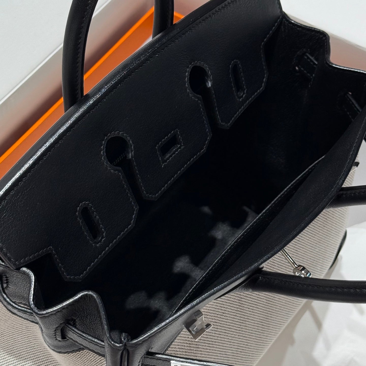 HM Birkin 25cm Black Swift Dark Grey Canvas Silver Hardware