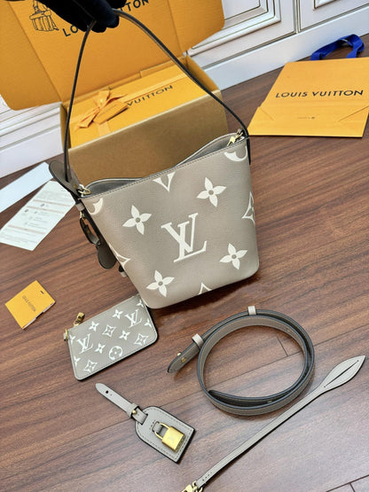 LV Bucket Bag 16cm Khaki Nude Monogram Canvas 330403