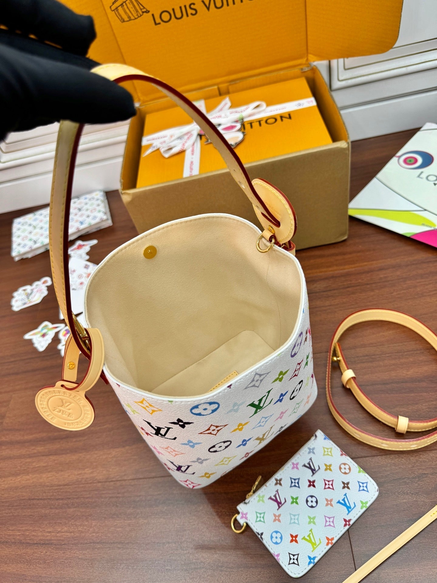 LV Bucket Bag 16cm White Multicolore Monogram Canvas 330426