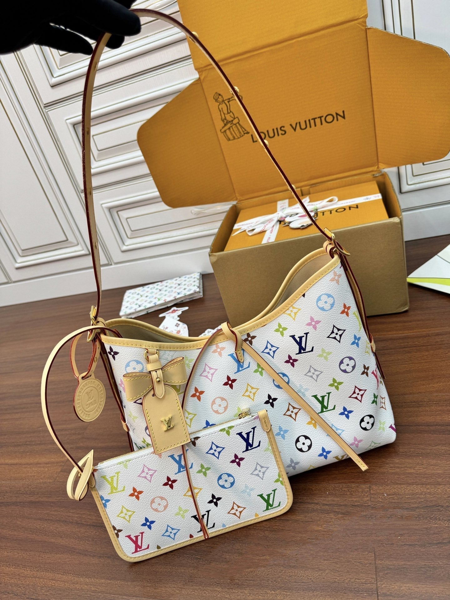 LV Bucket Bag White Multicolore Monogram Canvas 330790