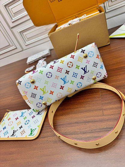 LV Bucket Bag White Multicolore Monogram Canvas 330790