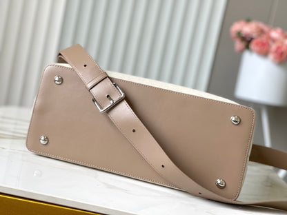 CAPUCINES GM 38CM BEIGE CANVAS BROWN CALFSKIN