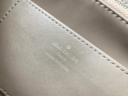 CAPUCINES GM 38CM BEIGE CANVAS BROWN CALFSKIN